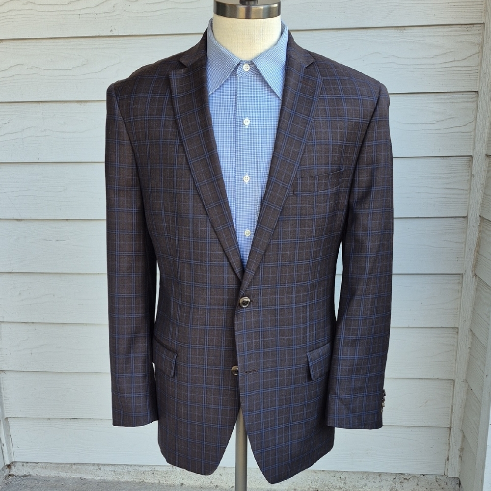 MICHAEL KORS Dark Brown Blue Plaid Wool Mens Sz 38 R Sport Coat Blazer